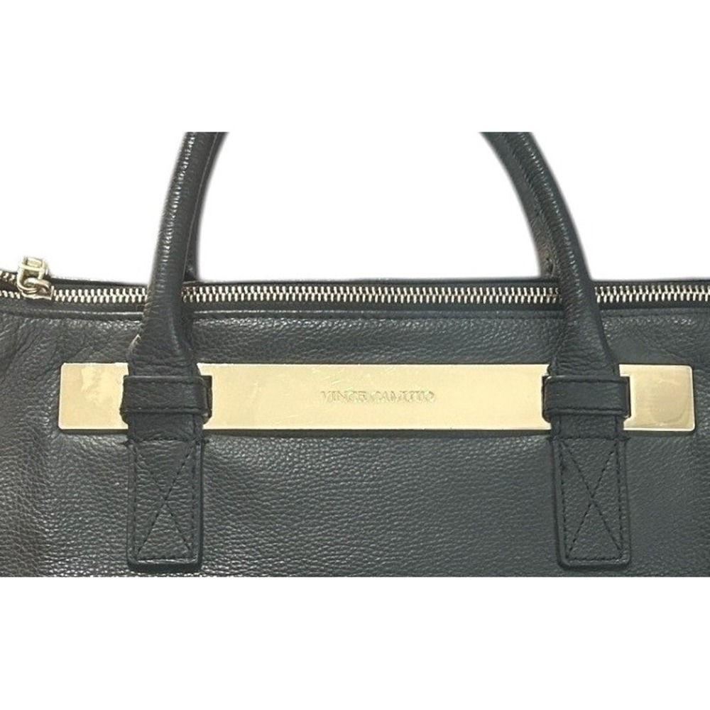 Vince‎ Camuto Black Leather Satchel Large Gold Logo Top Handle Bag Pebbled Corp - Picture 8 of 8